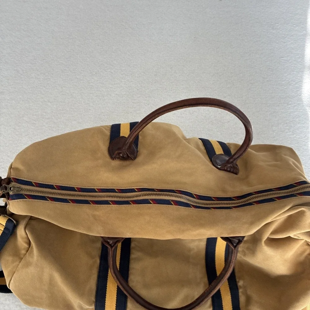 Vintage Rugby Ralph Lauren - Preppy Large Canvas Duffle Weekender Bag Khaki Tan
